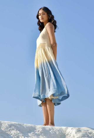 The Loom Art-Golden Sky Blue Yellow Dress-INDIASPOPUP.COM