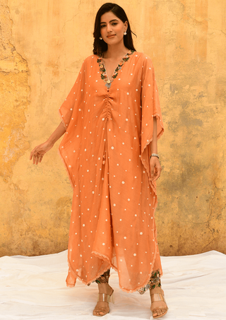 Niti Bothra-Peach Orchid Heavy Kaftan And Palazzo-INDIASPOPUP.COM