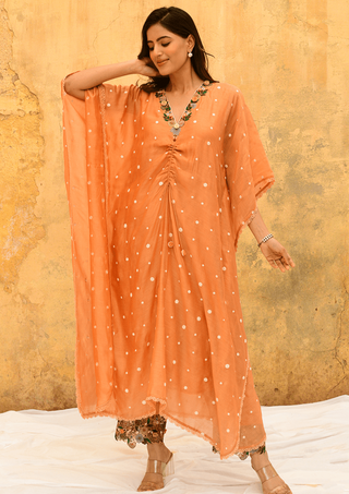 Niti Bothra-Peach Orchid Heavy Kaftan And Palazzo-INDIASPOPUP.COM