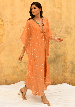 Niti Bothra-Peach Orchid Heavy Kaftan And Palazzo-INDIASPOPUP.COM