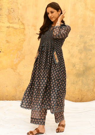 Niti Bothra-Blue Dotted Kurta And Pants-INDIASPOPUP.COM