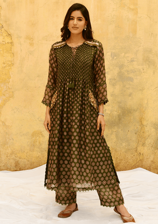 Niti Bothra-Green Dotted Kurta And Pants-INDIASPOPUP.COM