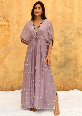 Niti Bothra-Lilac Orchid Long Kaftan-INDIASPOPUP.COM