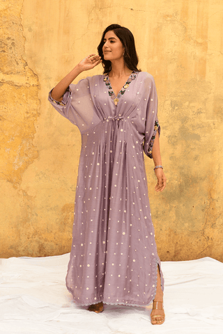 Niti Bothra-Lilac Orchid Long Kaftan-INDIASPOPUP.COM