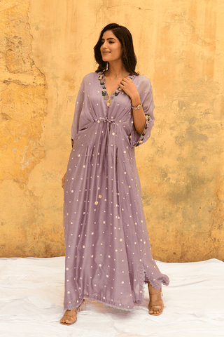 Niti Bothra-Lilac Orchid Long Kaftan-INDIASPOPUP.COM
