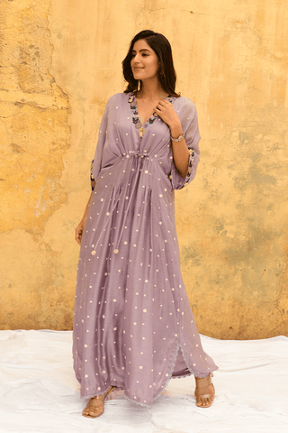 Niti Bothra-Lilac Orchid Long Kaftan-INDIASPOPUP.COM