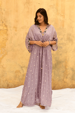 Niti Bothra-Lilac Orchid Long Kaftan-INDIASPOPUP.COM