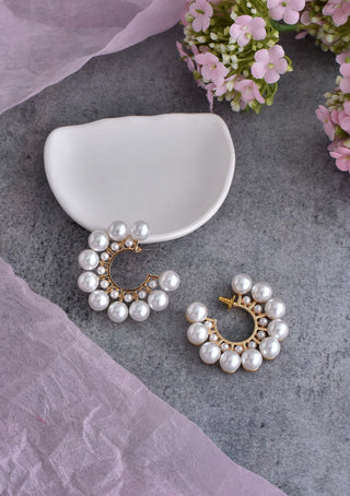 Swabhimann Jewellery-White Pearl Hoop Earrings-INDIASPOPUP.COM