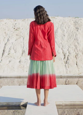 The Loom Art-Mint & Wine Skirt And Shirt Set-INDIASPOPUP.COM