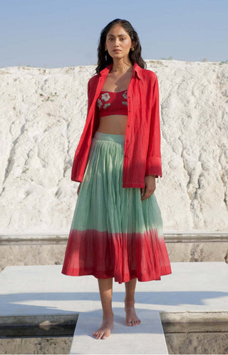 The Loom Art-Mint & Wine Skirt And Shirt Set-INDIASPOPUP.COM