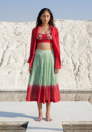 The Loom Art-Mint & Wine Skirt And Shirt Set-INDIASPOPUP.COM