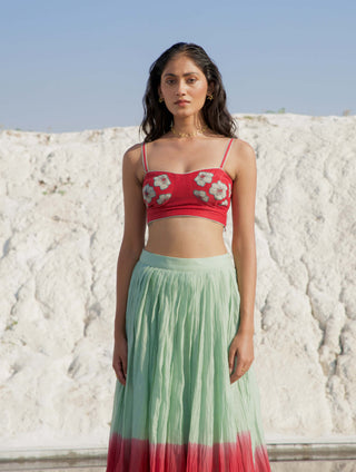 The Loom Art-Mint & Wine Skirt And Shirt Set-INDIASPOPUP.COM