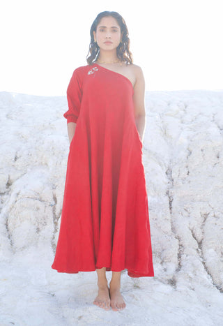 The Loom Art-Ruby Red Ombre Dress-INDIASPOPUP.COM