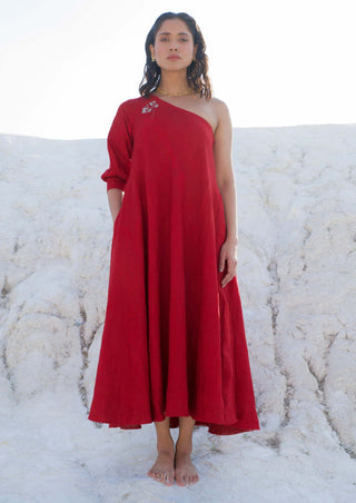 The Loom Art-Ruby Red Ombre Dress-INDIASPOPUP.COM