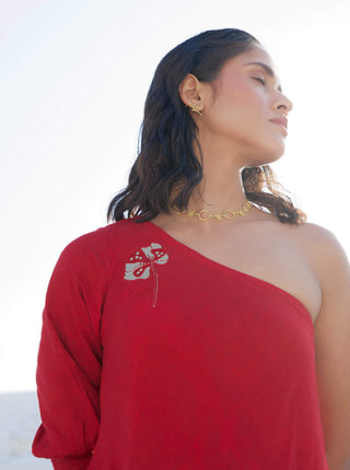 The Loom Art-Ruby Red Ombre Dress-INDIASPOPUP.COM