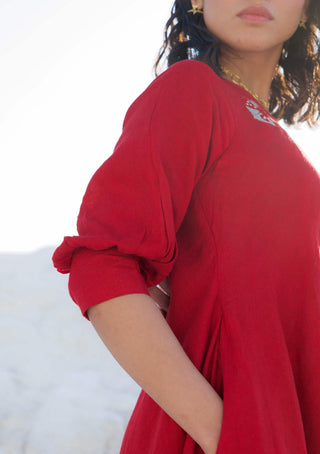 The Loom Art-Ruby Red Ombre Dress-INDIASPOPUP.COM