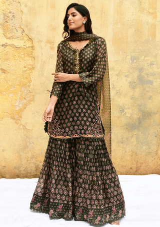 Niti Bothra-Green Dotted Cascade Sharara Set-INDIASPOPUP.COM