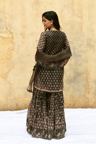 Niti Bothra-Green Dotted Cascade Sharara Set-INDIASPOPUP.COM