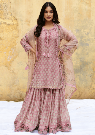 Niti Bothra-Pink Dotted Cascade Sharara Set-INDIASPOPUP.COM