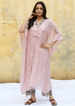 Niti Bothra-Pink Orchid Heavy Kaftan And Palazzo-INDIASPOPUP.COM
