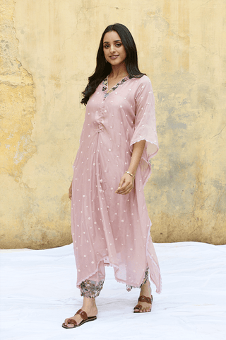 Niti Bothra-Pink Orchid Heavy Kaftan And Palazzo-INDIASPOPUP.COM