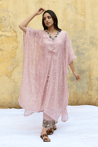 Niti Bothra-Pink Orchid Heavy Kaftan And Palazzo-INDIASPOPUP.COM