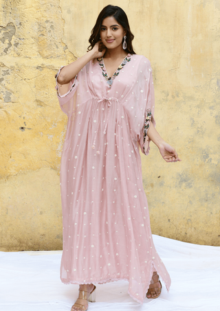 Niti Bothra-Pink Orchid Long Kaftan-INDIASPOPUP.COM