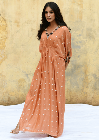 Niti Bothra-Peach Orchid Long Kaftan-INDIASPOPUP.COM