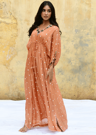 Niti Bothra-Peach Orchid Long Kaftan-INDIASPOPUP.COM