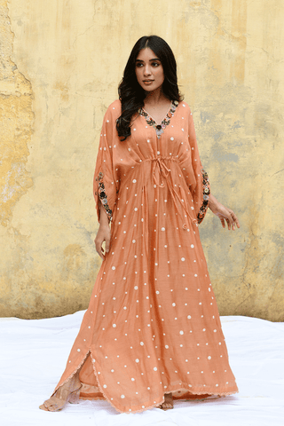 Niti Bothra-Peach Orchid Long Kaftan-INDIASPOPUP.COM