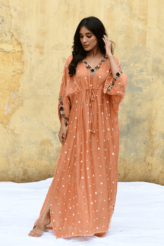 Niti Bothra-Peach Orchid Long Kaftan-INDIASPOPUP.COM