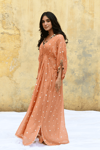Niti Bothra-Peach Orchid Long Kaftan-INDIASPOPUP.COM
