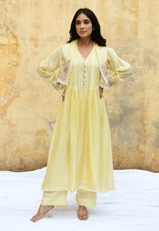 Niti Bothra-Lemon Yellow Mystic Kurta And Palazzo-INDIASPOPUP.COM