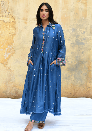Niti Bothra-Blue Orchid Collar Kurta And Pants-INDIASPOPUP.COM