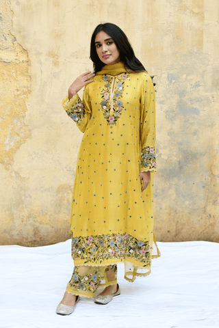 Niti Bothra-Yellow Orchid Long Kurta Set-INDIASPOPUP.COM