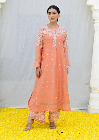 Niti Bothra-Peach Long Kurta And Pants-INDIASPOPUP.COM