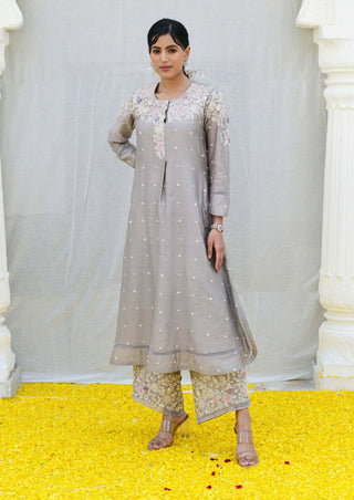 Niti Bothra-Gray Long Kurta And Pants-INDIASPOPUP.COM