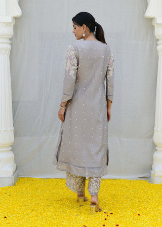 Niti Bothra-Gray Long Kurta And Pants-INDIASPOPUP.COM
