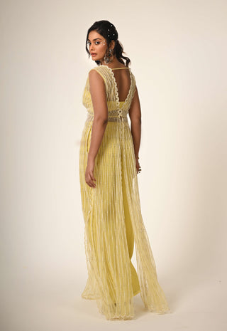 Yellow embroidered cape and pant set