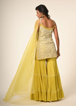 Yellow floral cutwork kurta and sharara set