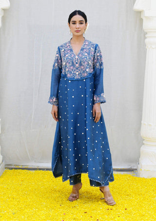 Niti Bothra-Jean Blue Reef Kurta And Palazzo-INDIASPOPUP.COM