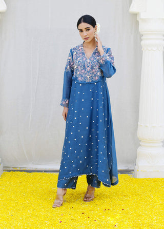 Niti Bothra-Jean Blue Reef Kurta And Palazzo-INDIASPOPUP.COM