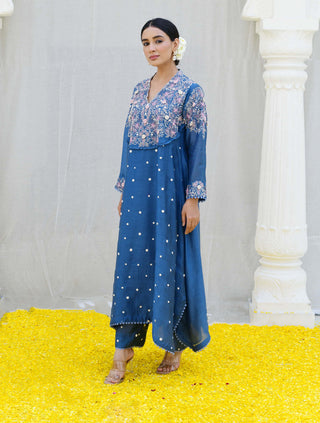 Niti Bothra-Jean Blue Reef Kurta And Palazzo-INDIASPOPUP.COM