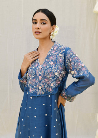 Niti Bothra-Jean Blue Reef Kurta And Palazzo-INDIASPOPUP.COM