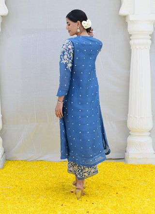 Niti Bothra-Jean Blue Long Kurta And Pants-INDIASPOPUP.COM