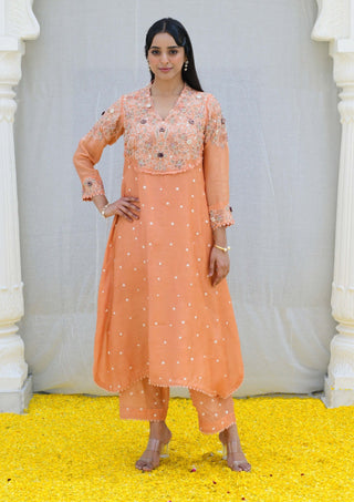 Niti Bothra-Peach Reef Kurta And Palazzo-INDIASPOPUP.COM