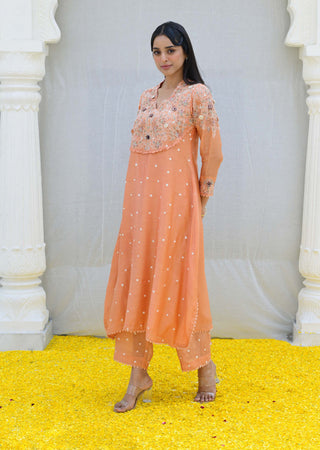 Niti Bothra-Peach Reef Kurta And Palazzo-INDIASPOPUP.COM