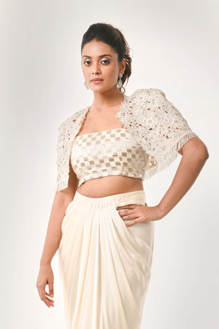 Ivory floral cutwork cape and drape skirt set