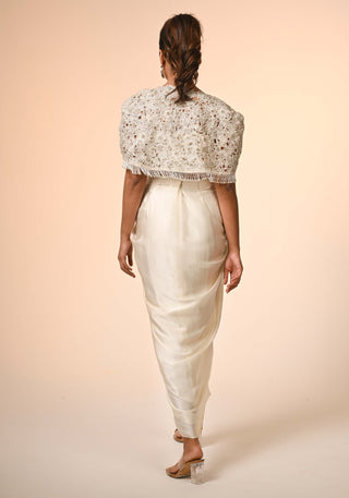 Ivory floral cutwork cape and drape skirt set