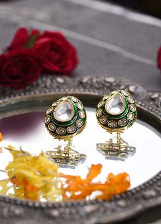 Mayuki green polki long necklace set